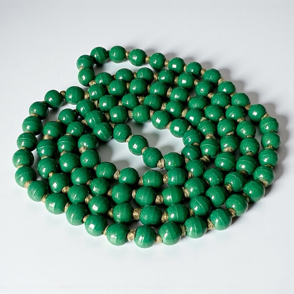 Antique Jewelry - Antique Bohemia Late 1700s Austria Dutch Green Glass Round Peasant Trade Beads.